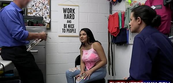  ShoplyfterXXX - Security officer Rusty Nails brings suspected thief Serena Santos into the backroom for questioning when his partner Officer Penny Barber decides to join in the interrogation.